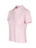 A women's polo shirt in a soft pink hue, featuring a classic collar and buttons, with a logo on the chest.