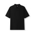 A black men's cotton pique knit polo shirt with a branded label on the collar.