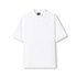 A white men's cotton pique knit polo shirt with a collar and branding on the neck.