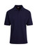 Men's cotton pique knit polo in navy blue with a collar and short sleeves, featuring a logo.