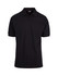 A black men's cotton pique knit polo shirt with a collar and short sleeves, featuring a logo.