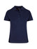 A navy 100% cotton pique knit polo shirt for women with a polo collar and buttons, featuring a logo.