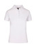 A white women's 100% cotton pique knit polo shirt featuring a classic collar and button placket.