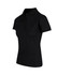 A women's black 100% cotton pique knit polo shirt with a classic collar and button closure. Features a logo.