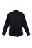 A black long sleeve military-style button-up shirt with two chest pockets and a logo.