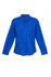 A women's long sleeve button-up shirt in a vibrant blue colour, featuring two chest pockets and shoulder epaulettes.