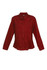 A women's military long sleeve shirt in burgundy, featuring button-up front and chest pockets. It has a logo.