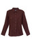 A brown women's military long sleeve shirt with button-up front and two chest pockets. It features shoulder epaulettes and has a logo.