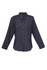 A women's military long sleeve shirt in black, featuring button-up front and two chest pockets. It has shoulder epaulets and a logo.