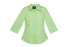 A light green women's 3/4 sleeve button-up shirt with a collar and branding.