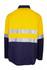 A long sleeve work shirt in yellow and navy, featuring reflective stripes and a logo on the chest area.