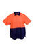 A short sleeve work shirt in high visibility orange and navy blue, featuring two chest pockets and a logo.