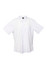 A white button-up shirt with short sleeves and a single chest pocket, featuring a logo on the tag.