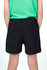 Black kids' shorts with a stretchy design and a zippered pocket, featuring an elastic waistband.