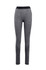 A pair of seamless leggings in shades of grey with a black waistband and a logo.