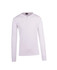 A white long-sleeve men's t-shirt featuring a henley neck and a logo on the label.