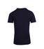 A navy blue men's t-shirt with short sleeves and a crew neck, featuring a logo on the back.