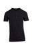 A black men's Hanley T-shirt with short sleeves and a buttoned neckline. It features a logo on the collar.