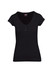 A black women's Hanley T-shirt with a V-neck and button detailing. It features fitted sleeves and has a logo.