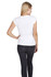 A white women's t-shirt with a fitted design, featuring short cap sleeves and a smooth back view.