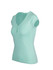 A mint green women's Hanley T-shirt with short sleeves and a V-neckline, featuring button details.