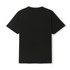 A black unisex T-shirt with short sleeves and a plain design, featuring a logo on the back.