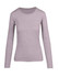 A women's long sleeve T-shirt in light grey with a crew neckline and fitted style, featuring a logo.