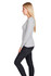 A light grey women's long sleeve T-shirt featuring a fitted design and round neckline, with a logo on it.