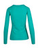 A women's long sleeve T-shirt in a solid teal colour, featuring a fitted design and a back view.