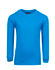 A long-sleeve T-shirt in bright blue fabric, featuring a round neckline and fitted sleeves. It has a branding label.