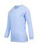 A light blue long sleeve T-shirt for kids, featuring a simple design and a logo.