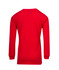 A red long sleeve T-shirt with a smooth back view, featuring fitted sleeves. It has a logo on the back.