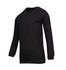 A black long sleeve T-shirt with a crew neck and fitted sleeves, featuring a logo.