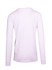 A white long sleeve unisex T-shirt with a simple design and a logo on the back.