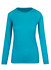 A long sleeve t-shirt in a heather teal colour with a rounded neckline and raglan sleeves. It features a logo.