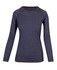 A women's long sleeve T-shirt in heather grey with a round neckline and raglan sleeves. Features a logo.