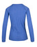 A blue long sleeve t-shirt with a heathered texture and a fitted silhouette. Features a logo on the back.