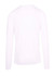 A white long sleeve T-shirt with a simple design and a logo on the back.