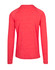 A red long sleeve unisex T-shirt with a heather texture and a simple back design. It has a logo.