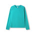 A long sleeve t-shirt in heather blue with a simple design and a logo on the front.