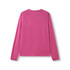 A long sleeve t-shirt in heather pink, featuring a back view and a raglan design. Includes a logo.