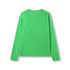 A green long sleeve T-shirt with a simple design and a soft fabric. It features raglan sleeves and a logo.