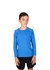 A long sleeve T-shirt for kids in vibrant blue, paired with black shorts, featuring a logo.