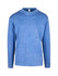A long sleeve, stone wash T-shirt in a medium blue colour, featuring a round neckline and a logo.