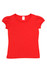A red short puff sleeve T-shirt with a round neckline and gathered sleeves. It features a label inside.