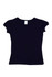 A black short puff sleeve T-shirt displayed flat, featuring a round neckline and a label inside.