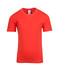 A red crew neck T-shirt for kids with short sleeves and a label at the neckline.