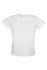 A white kids' T-shirt featuring a smooth fabric design and a logo on the label.