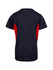 A navy and red kids' t-shirt featuring a sporty design, with a logo on the back.