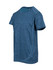 A blue children's T-shirt made from 100% polyester, featuring a logo and a stylish design.
